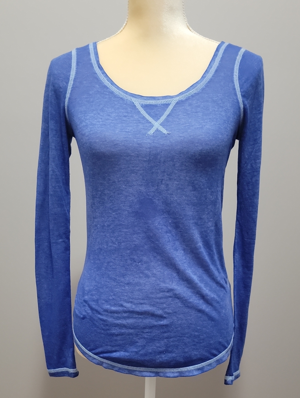 Vintage Y2K Mudd Blue Burnout Fitted Long Sleeve Scoop Neck Tee Tags Included XS